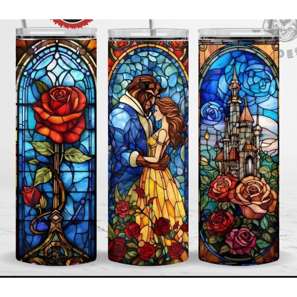 Disneys Beauty & The Beast Tumbler 20 oz Metal Hot/Cold With Straw